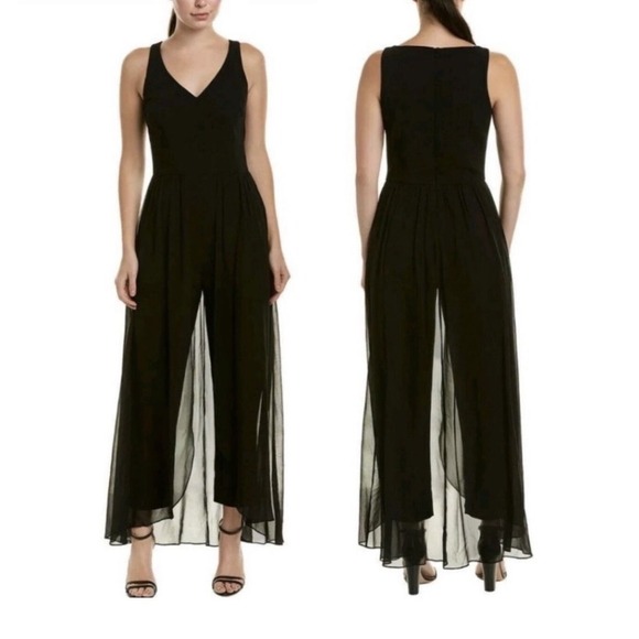 Trina Turk Pants - Trina Turk Uster Women Sleeveless Chiffon Layers Jumpsuit Size 10 Black Occasion